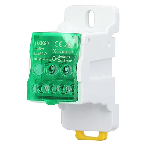 Terminalverteilungsbox, 690 V 80A DIN -Schiene Klemme Block Elektrisch Drahtanschläge Blockverteilungsbox Universal Power Junction Fall für verschiedene Stromversorgung (Grün) von equlup