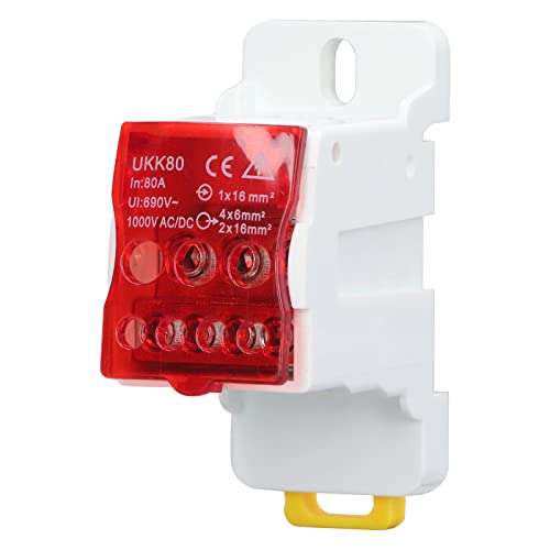 Terminalverteilungsbox, 690 V 80A DIN -Schiene Klemme Block Elektrisch Drahtanschläge Blockverteilungsbox Universal Power Junction Fall für verschiedene Stromversorgung (Rot) von equlup