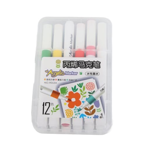 equlup Acrylfarbenstifte Marker, starke Abdeckung Schnell trocken wasserdichte Graffiti -Marker für Glas Metallholz Holz Canvas Keramik Gesteinsmalereien (12 Farben) von equlup