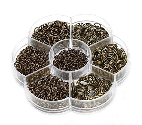 1450-teiliges Box-Set, offene Binderinge, Schmuck-Erkenntnisse, Schmuckverbinder, Kettenglieder-Set für DIY-Ton, Schmuckherstellung, 4–10 mm (antike Bronze) von ericotry