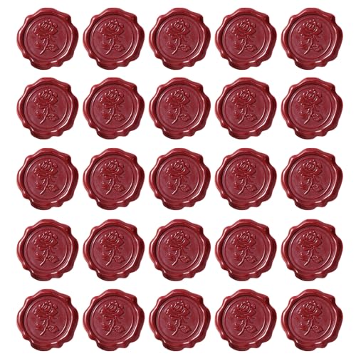 Wachssiegelaufkleber mit roten Rosen, geprägte Siegelstempel, Etiketten für Hochzeitseinladungen, Umschläge, Scrapbooking, Geschenkverpackungen, 25 Stück von ericotry