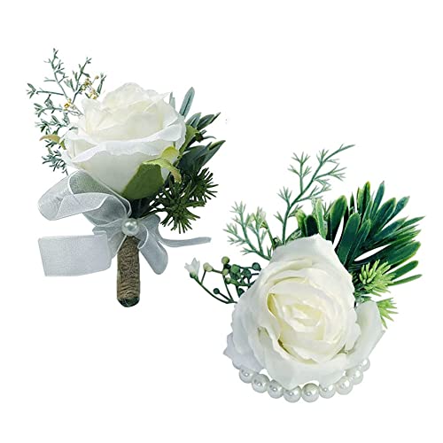 ericotry Ansteckblume mit weißen Rosen, für Hochzeit, Abschlussball, Ansteckblume für Hochzeit, Abschlussball, Anzug, Dekoration, 2 Stück von ericotry