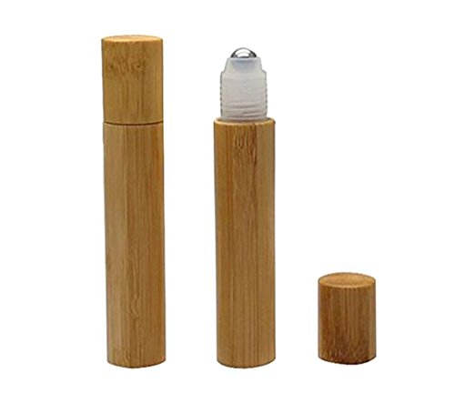 ericotry 2 Stück 15 ml Bambus-Leere Rollerflasche für ätherische Öle mit Edelstahl-Rollerball für ätherische Öle, Parfümöle und Lippenbalsam von ericotry