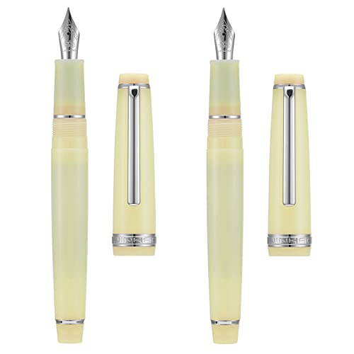 2 Stück Jinhao 82 Harz Füllfederhalter Iridium Extra Fein & Feine Spitze mit Konverter, Durchsichtig Gelb mit Silbernem Clip Schreibstift Set von erofa