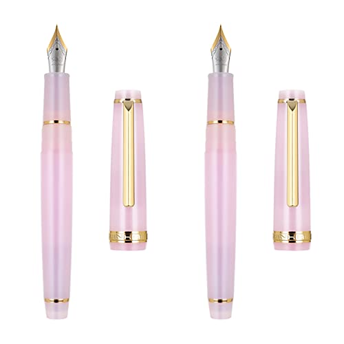 2 Stück Jinhao 82 Harz Füllfederhalter Iridium Extra Fein & Feine Spitze mit Konverter, Durchsichtig Rosa mit Golden Clip Schreibstift Set von erofa