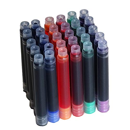30 PCS Jinhao Füllfederhalter Tintenpatronen 6 Farben Set Color Schwarz, Blau, Apfelgrün, Lila, Rot und Orange) Patronen von erofa
