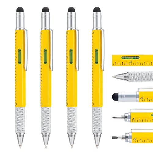 4 Stücke Multitool Pen Stift mit Extra Nachfüll, 6-in-1 Werkzeug mit Lineal & Schraubendreher, Multifunktionale Metall Kugelschreiber, Cool Gadget für Männer, großes Geschenk für Mann Vater (Gelb) 4 Stücke Multitool Pen Stift mit Extra Nachfüll, 6-in-1 Werkzeug mit Lineal & Schraubendreher, Multifunktionale Metall Kugelschreiber, Cool Gadget für Männer, großes Geschenk für Mann Vater (Gelb) von erofa
