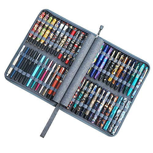 Füllfederhalter-Etui, großes Fassungsvermögen, Grau, Segeltuch-Stifttasche, Business-Stil, für 48 Stifte, wasserdicht von erofa