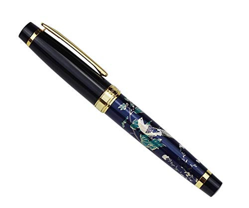 HONGDIAN 1837 Serie Füllfederhalter, goldener Rand, blaue Farbe, Vogel Muster, Tinte Stift mit Stifttasche von erofa