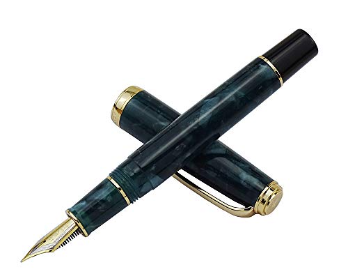 Hongdian 960 Serie Füllfederhalter, goldene Zierleiste, extra feine Feder, grüne Farbe, Acrylharz-Tintenstift mit Metall-Stiftbox von erofa