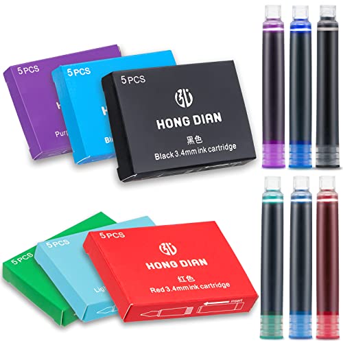 Hongdian Füllfederhalter Tintenpatronen in Verschiedenen Farben, Sechs Farben - Schwarz, Blau, Grün, Rot, Lila, Hellblau, Packung mit 30 Nachfüllpatronen Set, 3,4 mm Bohrung Durchmesser Hongdian Füllfederhalter Tintenpatronen in Verschiedenen Farben, Sechs Farben - Schwarz, Blau, Grün, Rot, Lila, Hellblau, Packung mit 30 Nachfüllpatronen Set, 3,4 mm Bohrung Durchmesser von Asvine