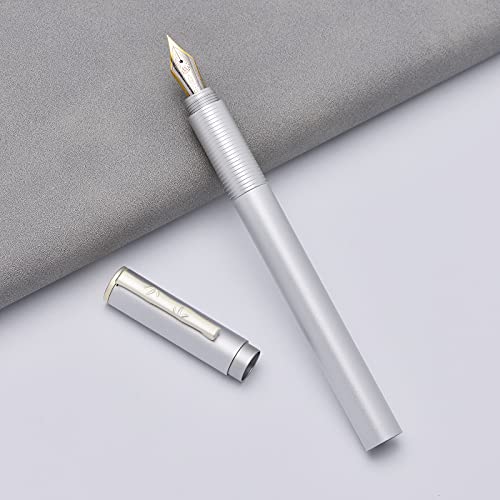 Hongdian H3 Silber Füllfederhalter, Iridium Extra Feine Spitze Glattes Schreibgerät mit Konverter und Metallstiftetui von erofa