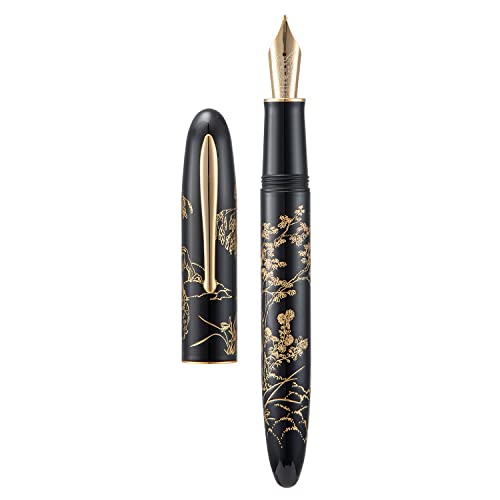 erofa Hongdian N23 Schwarz Kaninchen Füllfederhalter, Lange Klinge Mittlere Spitze Gold Trim, Neujahr Lucky Rabbit Carving Design, Glatt Schreibstift mit Konverter und Metall Stift Box Set von erofa