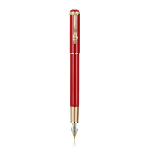 Jinhao 025 Füllfederhalter Snake Clip, feine Feder, Schreibstift mit Tintenkonverter, Rot Jinhao 025 Füllfederhalter Snake Clip, feine Feder, Schreibstift mit Tintenkonverter, Rot von erofa