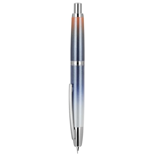 Jinhao 10 Serie Press Füllfederhalter, Farbverlauf, Dunkelblau, einziehbar, extra feine Feder, mit Tintenkonverter und Stiftebox aus Metall (Silber-Clip-Version) von erofa