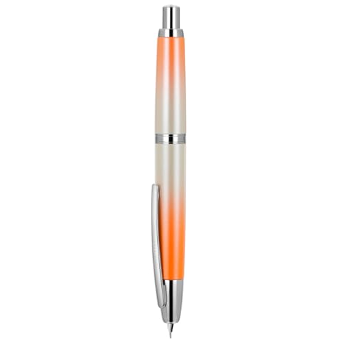 Jinhao 10 Serie Press Füllfederhalter, Farbverlauf, Hellorange, einziehbare, feine Feder, mit Tintenkonverter und Stiftebox aus Metall (Silber-Clip-Version) von erofa