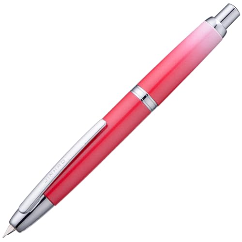 Jinhao 10 Serie Press Füllfederhalter, Farbverlauf, Rot, einziehbar, extra feine Feder, mit Tintenkonverter und Stiftbox aus Metall (Silber-Clip-Version) von erofa