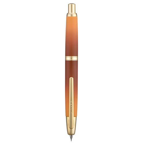 Jinhao 10 Serie Press Füllfederhalter Karamellorange Farbverlauf einziehbare feine Feder mit Tintenkonverter und Stiftbox aus Metall (Goldene Clip-Version) von erofa