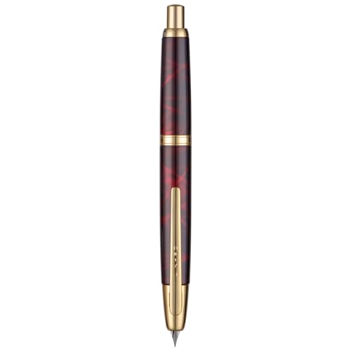 Jinhao 10 Series Press Füllfederhalter, Achat, Rot, einziehbar, mittlere Feder, mit Tintenkonverter und Stiftbox aus Metall (Goldene Clip-Version) von erofa