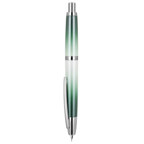 Jinhao 10 Series Press Füllfederhalter, Farbverlauf, Grün, Weiß, einziehbar, feine Feder, mit Tintenkonverter und Stiftebox aus Metall (Silber-Clip-Version) von erofa