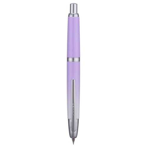 Jinhao 10 Series Press Füllfederhalter, Farbverlauf, Hellviolett, einziehbar, feine Feder, mit Tintenkonverter und Stiftebox aus Metall (Silber-Clip-Version) von erofa