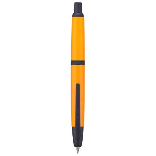 Jinhao 10 Series Press Füllfederhalter, Orange, einziehbar, mittlere Feder, mit Tintenkonverter und Stiftebox aus Metall (schwarze Clip-Version) von erofa