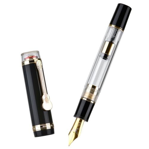 Jinhao 1935 Tiandao Füllfederhalter, Größe 8, feine Feder, goldener Gitarrenclip, schwarzes und transparentes Acryl mit Konverter Jinhao 1935 Tiandao Füllfederhalter, Größe 8, feine Feder, goldener Gitarrenclip, schwarzes und transparentes Acryl mit Konverter von erofa