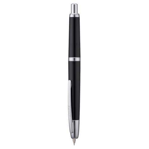 Jinhao 20 Series Press Füllfederhalter, Klavierschwarz, einziehbare mittlere Feder mit Tintenkonverter-Set (silberner Clip) von erofa