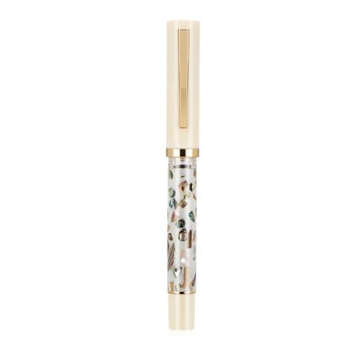 Jinhao 58 Series Füllfederhalter, Iridium-Feder mit weißem Scrimshaw-Design, glattes Schreiben, Stift mit Tintenkonverter (Elfenbeinweiß) von erofa