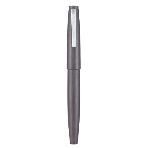 Jinhao Füllfederhalter 80, graue Faser, gebürstet, Iridium-Feder mit Konverter und kleiner Stifttasche (silberfarbener Clip) von erofa