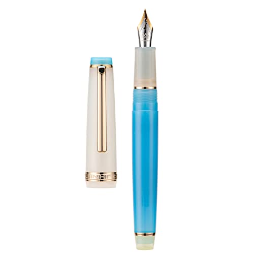 Jinhao 82 Füllfederhalter, Goldener Rand, feine Feder, weißer und blauer transparenter Schaft mit Konverter von erofa