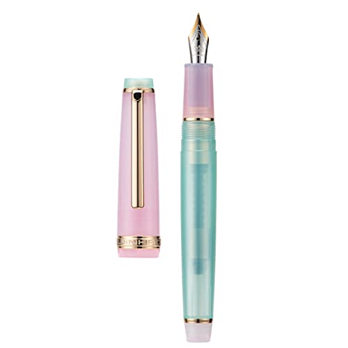 Jinhao 82 Füllfederhalter, goldfarbene Zierleiste, extra feine Feder, rosa und seeblau, transparenter Schaft mit Konverter von erofa