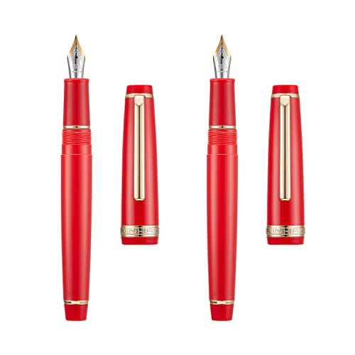 Jinhao 82 Füllfederhalter aus Kunstharz, extrafeine und feine Spitze mit Konverter, rot mit goldenem Clip, 2 Stück von erofa