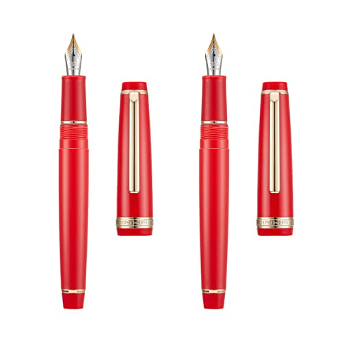 erofa Jinhao 82 Harz-Füllfederhalter, Iridium, extra feine und feine Feder mit Konverter, rot mit goldenem Clip, 2 Stück von erofa
