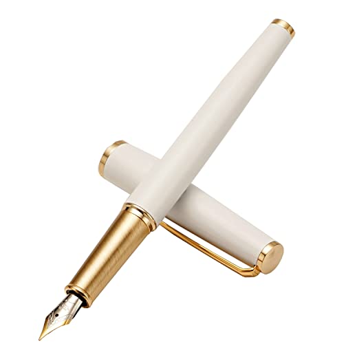 Jinhao 95 Metall Füllfederhalter Feine Feder, Perlweiß mit Golden Clip Schreibstift von erofa