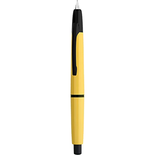 Majohn A2 Press Füllfederhalter Extra Feine Feder mit Box, einziehbarer Gelber Harz Tinte Stift mit Konverter Schreibstift Set (Schwarze Clip Version) von erofa