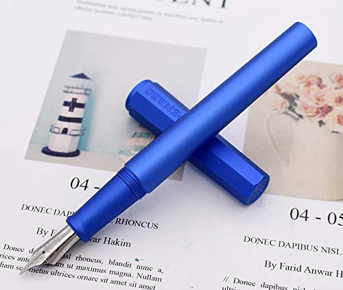 PENBBS 350 Füllfederhalter, blaue Farbe, feine Feder, Aluminiumlegierung, achteckig, modischer Tintenstift mit Geschenketui von erofa