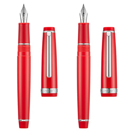 2 Stück Jinhao 82 Harz Füllfederhalter Iridium Extra Feine & Feine Feder mit Konverter, Rot mit Silberclip Schreibstift Set von erofa