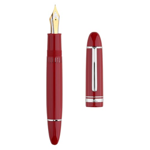 erofa Majohn P141 Kolbenfüllhalter No.8, feine Spitze, rotes Harz mit Fenstertinte, Geschenk-Kugelschreiber mit Box, Silberrand von erofa