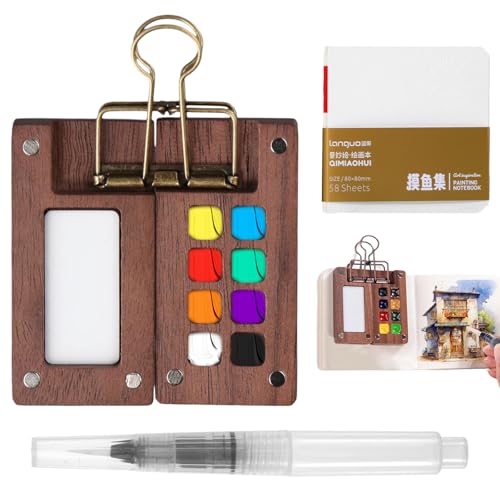 Portable Skizzenbuch Palette Set Mini Aquarell Palette 8 Grids Mini Holz Reise Malpalette Malkasten Aquarell Tragbares Mini-Aquarell-Paletten Set mit Skizzenbuch,Aquarellpinsel Stifte,Clip Portable Skizzenbuch Palette Set Mini Aquarell Palette 8 Grids Mini Holz Reise Malpalette Malkasten Aquarell Tragbares Mini-Aquarell-Paletten Set mit Skizzenbuch,Aquarellpinsel Stifte,Clip von ertlutw