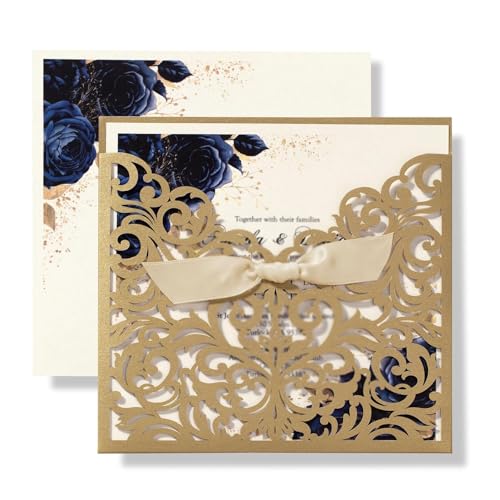 50 x lasergeschnittene Hochzeitseinladungen mit Umschlägen und Schleife, 15 x 15 cm, personalisierte Einladungskarten für Hochzeit, Jahrestag, Einladungen 50 x lasergeschnittene Hochzeitseinladungen mit Umschlägen und Schleife, 15 x 15 cm, personalisierte Einladungskarten für Hochzeit, Jahrestag, Einladungen von esmen