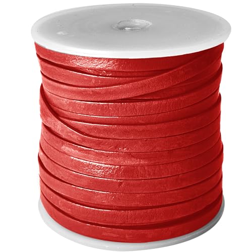 esnado Lederband flach | Breite 4 mm, Dicke 1 mm | Länge: 2 Meter | Farbe: Rot | ECHTES Leder - pflanzlich gegerbt | zum Basteln | Herstellung von Schmuck von esnado