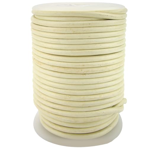 Lederschnur Rund 4 mm | Farbe: Sahne | Länge: 25 m - vegetabil gegerbt - ideal für die Schmuckherstellung von esnado