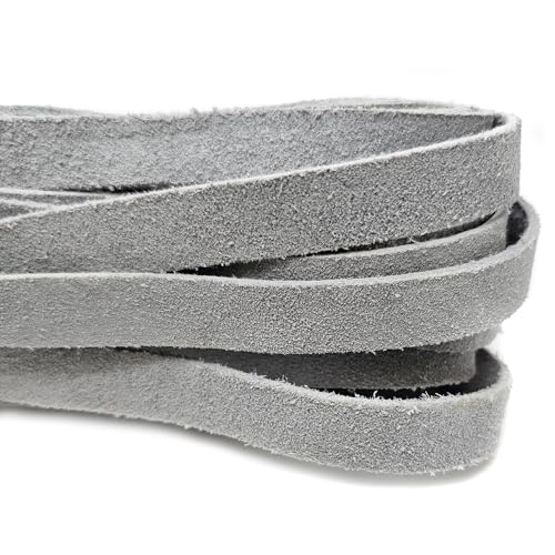 esnado Lederband, Wildleder, Velourlederband Flach 15 x 2,5 mm | Grau | 5 Meter | echtes Leder | vegetabil gegerbt | für kreative Projekte, Mittelalter, LARP, Basteln von esnado