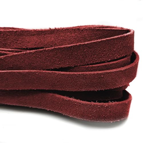 esnado Lederband, Wildleder, Velourlederband Flach 15 x 2,5 mm | Weinrot | 5 Meter | echtes Leder | vegetabil gegerbt | für kreative Projekte, Mittelalter, LARP, Basteln von esnado