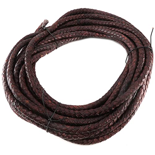 esnado Lederband-Bolaband rund geflochten | 10 mm | Farbe: Antik Braun | Länge: 2 Meter | ECHTES Leder - pflanzlich gegerbt | zum Basteln | Herstellung von Armbändern, Schmuck von esnado