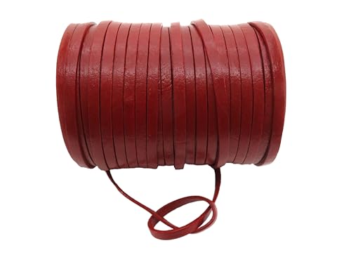 esnado Lederband Flach 5 mm x 2 mm | Farbe: Rot | Länge: 50 Meter/Rolle – Für Schmuck, Accessoires und kreatives Handwerk von esnado