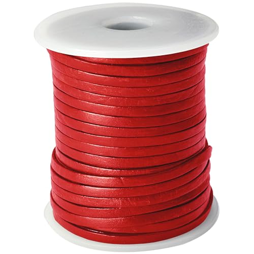 esnado Lederband flach | Breite 3 mm, Dicke 1 mm | Länge: 15 Meter | Farbe: Rot | ECHTES Leder - pflanzlich gegerbt | zum Basteln | Herstellung von Schmuck von esnado