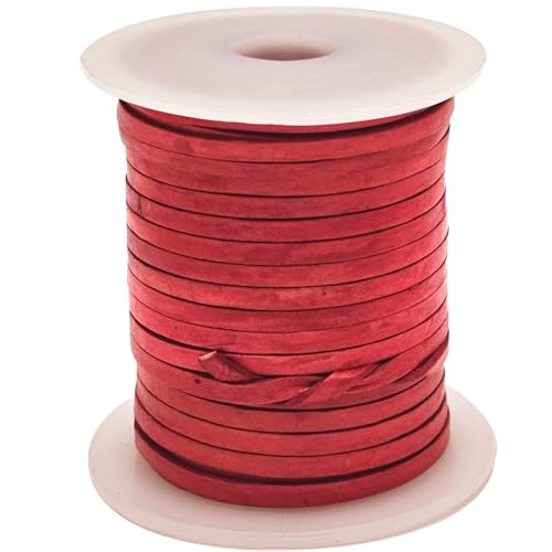 esnado Lederband flach | Breite 3 mm, Dicke 1 mm | Länge: 25 Meter/Rolle| Farbe: Antik Rot | ECHTES Leder - pflanzlich gegerbt | zum Basteln | Herstellung von Schmuck von esnado