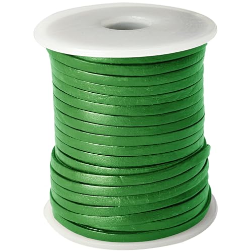esnado Lederband flach | Breite 3 mm, Dicke 1 mm | Länge:10 Meter | Farbe: Grün | ECHTES Leder - pflanzlich gegerbt | zum Basteln | Herstellung von Schmuck von esnado